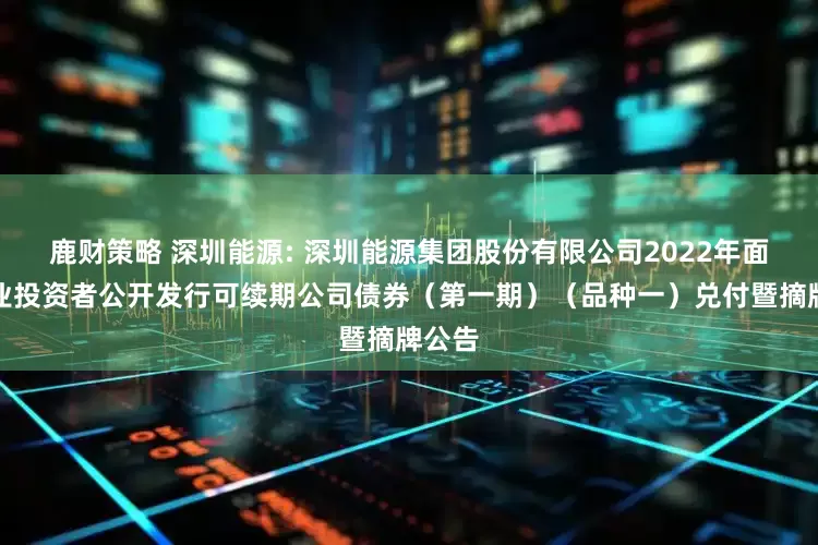 鹿财策略 深圳能源: 深圳能源集团股份有限公司2022年面向专业投资者公开发行可续期公司债券（第一期）（品种一）兑付暨摘牌公告